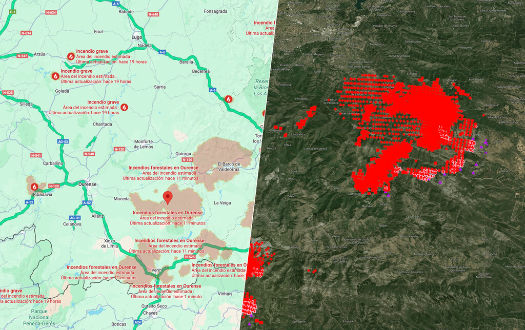 Los incendios que están asolando a España, vistos desde el espacio y a través de los mapas